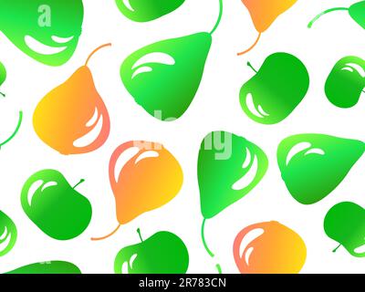Seamless pattern with pears and apples in 3d style. Summer fruit mix with apples and pears with a glare of light on them. Design for print, fabric and Stock Vector