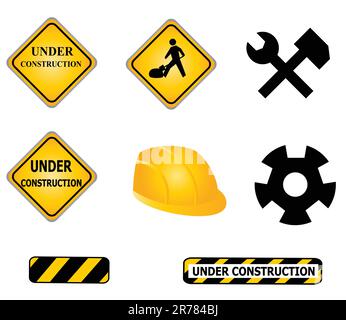 Construction signs and tools icon set Stock Vector