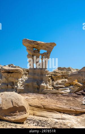 The Alien Throne. Otherworldly hoo doos in remote, rural New Mexico, USA. Stock Photo