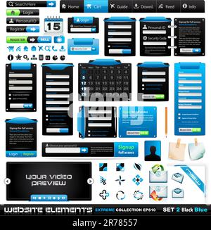 Web design elements extreme collection 2 BlackBlue - Many different form styles, frames, bars, icons, banners, login forms, buttons and so on! Stock Vector