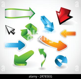 Set of various shiny and colorful arrows Stock Vector