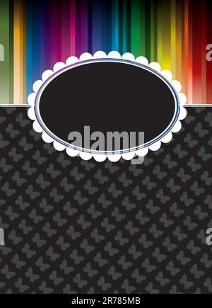 dark background with rainbow on top,  big label and butterfly Stock Vector
