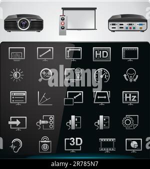 Set of the icons representing modern video players features and ...