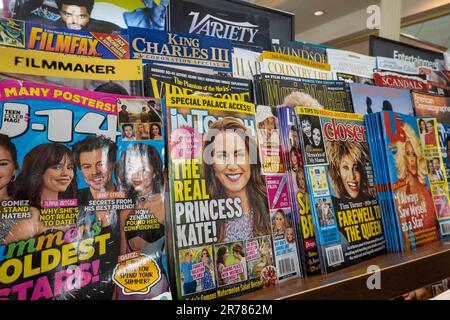 Barnes & Noble booksellers on Union Square has a large selection of magazines, New York City, USA  2023 Stock Photo