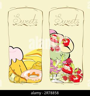 Set of banners with sweets and fruits Stock Vector