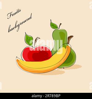 Vector picture with fruits - apple, pear and banana Stock Vector