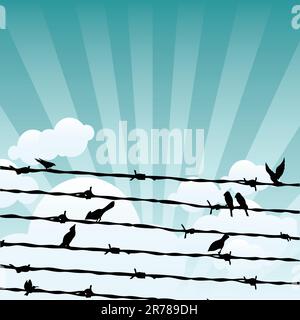 Birds on wires. Vector illustration Stock Vector Image & Art - Alamy