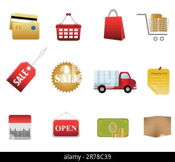 Shopping icon set and buttons Stock Vector