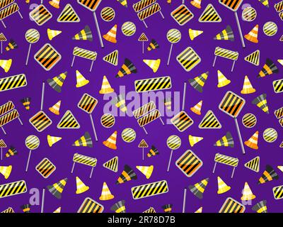 seamless pattern of road sign on dark violet background Stock Vector