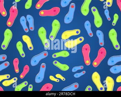 summer beach slippers seamless pattern on dark blue background Stock Vector