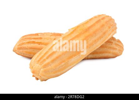 Two fresh delicious eclairs isolated on white Stock Photo