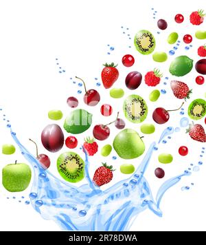 Fruits in water splash. Vector illustration Stock Vector