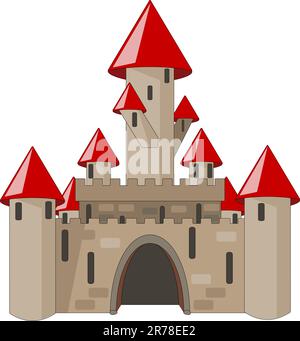 vector cartoon medieval castle isolated on white Stock Vector