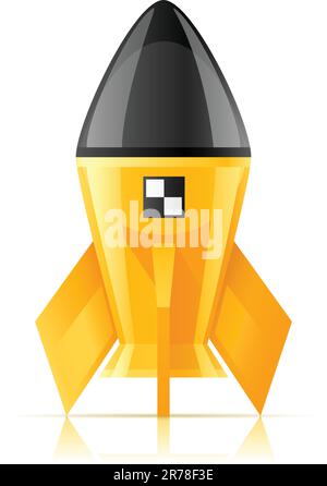 yellow cosmic rocket vector illustration isolated on white background Stock Vector