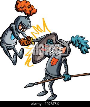 Two cartoon knights fighting using swords and spears Stock Vector