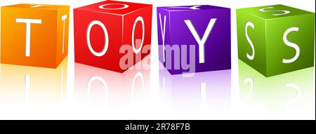 word toys composed from letter cubes. illustration isolated on white background Stock Vector