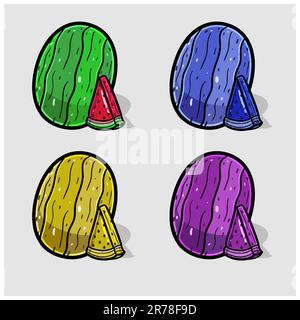 Watermelon Cartoon With Four Color Different. Simple Effect. Vector and Illustration. Stock Vector