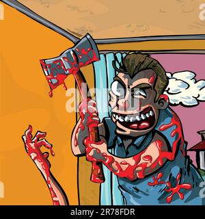 A cartoon of a axe murderer going about his bloody business Stock Vector