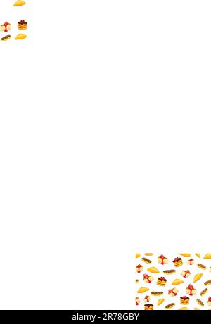Seamless Pattern with Cake, Croissant and Eclair on white background Stock Vector