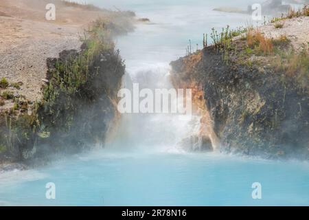 Hot Creek Geological Site is home to scalding hot springs near the town of Mammoth Lakes, Mono County, CA. Stock Photo