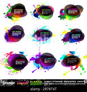 Grunge Bubble Speach Collection with rainbow colours and liquid drops elements - Set 1 Stock Vector