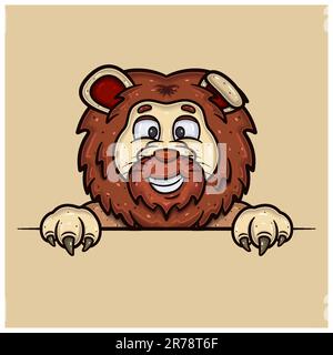 Happy Face Expression With Lion Cartoon. Vector and Illustration Stock Vector