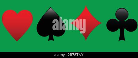 Playing card suits in green background Stock Vector