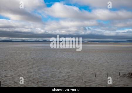 Lake George full of water on a cold Winters Day. Lake George is an endorheic lake in south-eastern New South Wales, Australia. Stock Photo