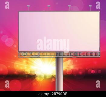 Blank, realistic vector advertising construction on sunset sky background Stock Vector