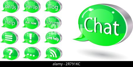 Icon set of chat, forum, blog, rss, help. Vector illustration isolated on white background Stock Vector