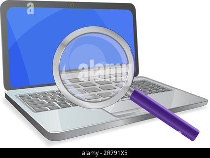 laptop with magnifier isolated on white background Stock Vector