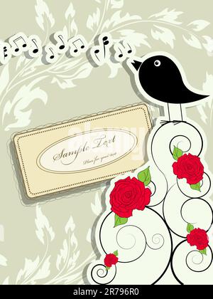 Vector picture with cute singing bird and vintage frame Stock Vector
