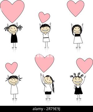 Pink postcard frame for girls. Cute vector stock illustration