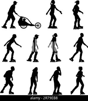 rollerskating silhouettes - vector Stock Vector