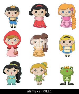 Cute frog princess character set of objects. Collection of design