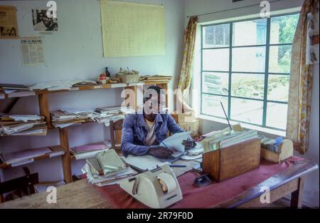 Zambia, Western Province. Civil servant at work in Mongu town hall. Stock Photo