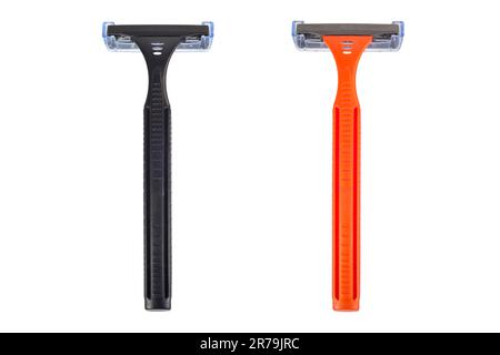 Disposable razors isolated on white. View from above Stock Photo