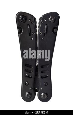 Multifunctional folding knife assembled, isolated on white Stock Photo