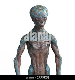 Humanoid alien looking aside from camera with photo realistic highly detailed skin texture, 3D illustration Stock Photo