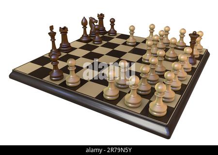 Horde variant of chess, an asymmetric chess variant with one side having standard pieces, and the other side having 36 pawns. The 3D illustration show Stock Photo