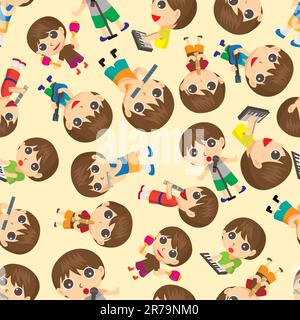 seamless people play music pattern Stock Vector