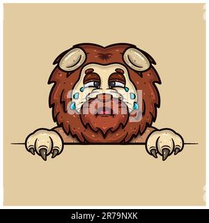 Crying Face Expression With Lion Cartoon. Vector and Illustration Stock Vector