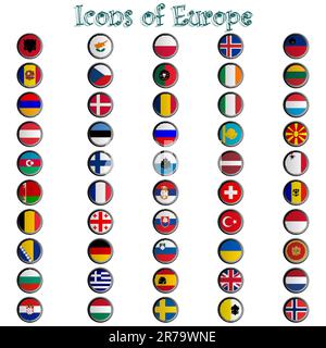 icons of europe complete collection, metallic symbols against white background; abstract vector art illustration Stock Vector