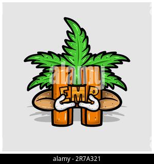Letter H with Weed Leaf Cartoon Character. Perfect for Logo and Product Label. Vectors and Illustrations. Stock Vector