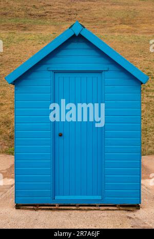 Beach hut painted blue. Whitby Stock Photo