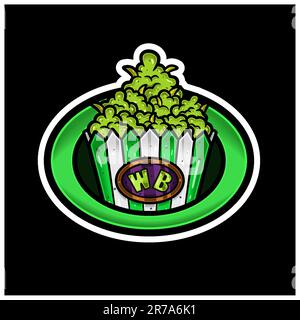Circle Sticker Logo and Weed Bud On Paper Box. Perfect for Logo and Product Label. Vectors and Illustrations. Stock Vector