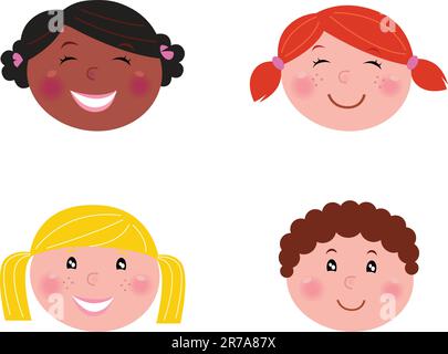 Six multicultural children with blank banner. Vector Illustration Stock ...