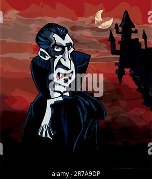 Cartoon Vampire with a castle in the background Stock Vector