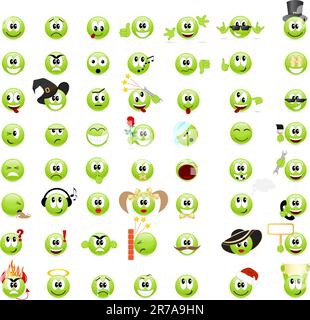 Large set of cool smiles. Vector illustration, isolated on a white. Stock Vector