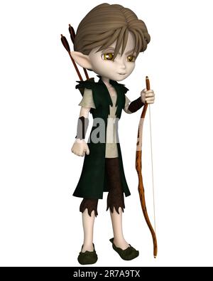 Cute Toon Wood Elf Archer Boy Stock Photo